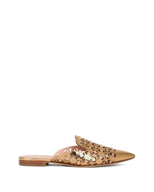 Alberta Ferretti White Perforated Crystal-Embellished Mules