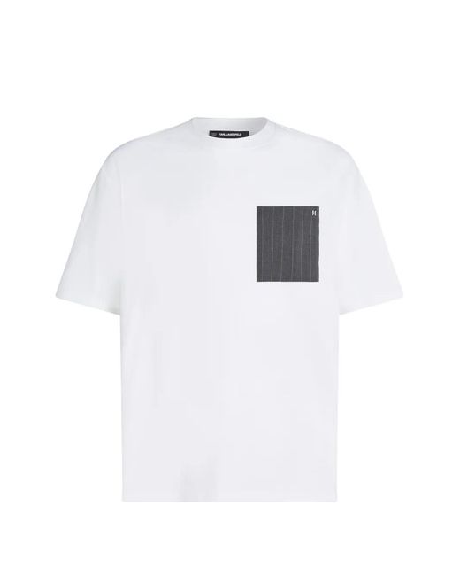 Karl Lagerfeld White Pinstripe Pocket T-Shirt for men