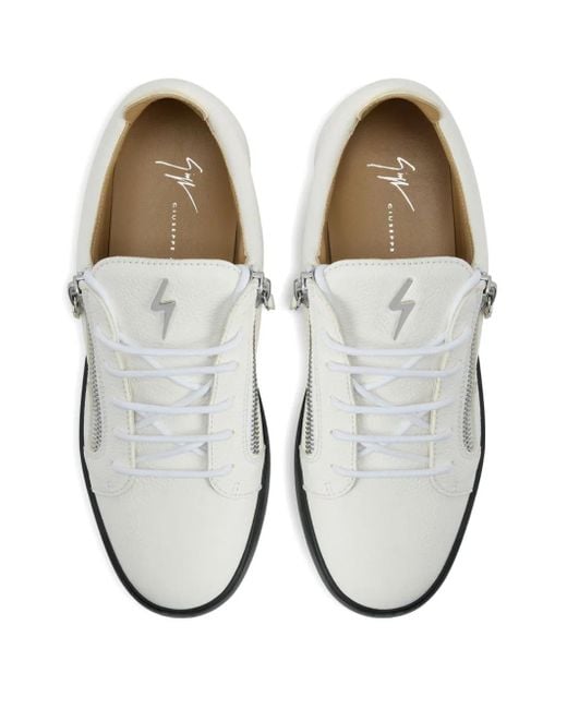 Giuseppe Zanotti White Zip-Detail Leather Low-Top Sneakers for men