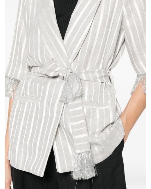 Marc Ellis White Striped Fringe-Trimmed Jacket