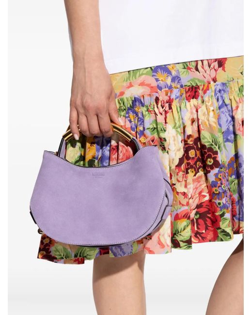 Moschino Purple Handle-Me Curved Suede Tote Bag