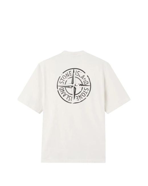 Stone Island White Logo Cotton T-Shirt for men