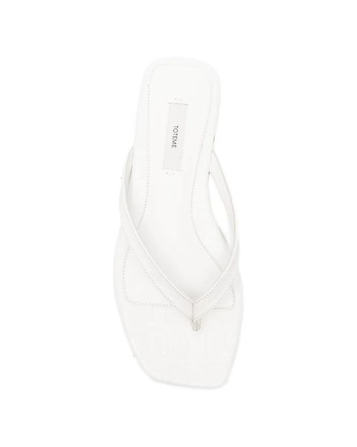 Totême White Croc-Embossed Flat Sandals
