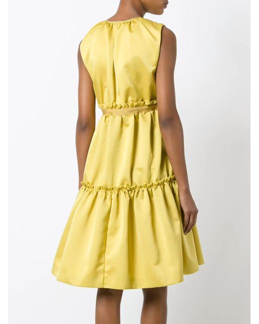 Rochas Yellow Pleated Trim Flared Dress