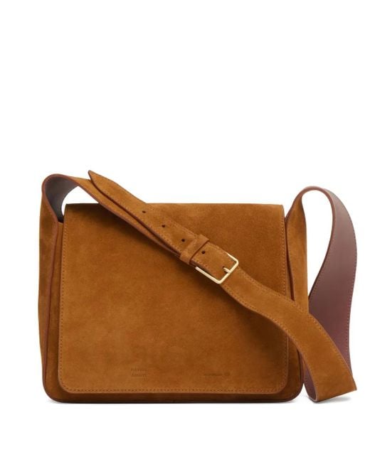 Mansur Gavriel Brown Wildleder-Schultertasche Mit Klappverschluss