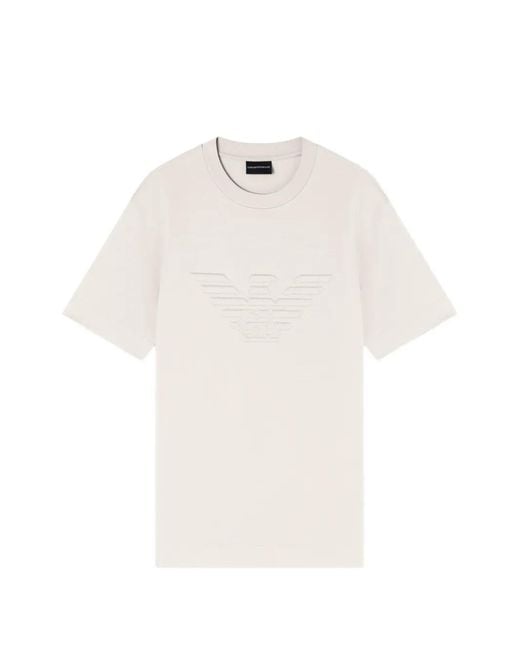 Emporio Armani White Embossed-Logo Round-Neck T-Shirt for men