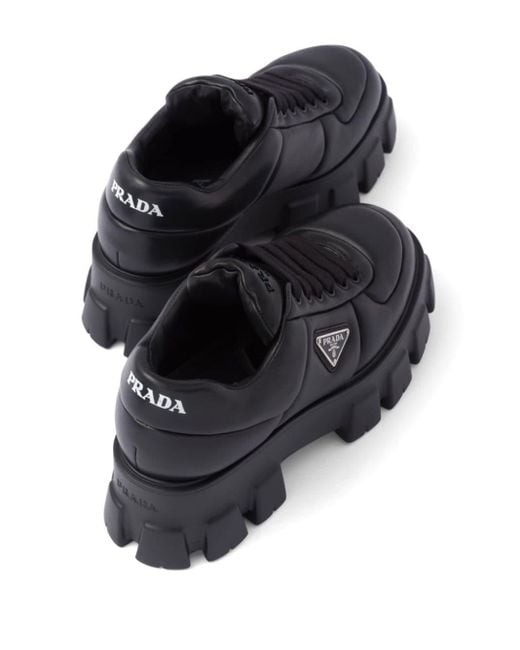 Prada Leren Sneakers Met Logoplakkaat in het Black
