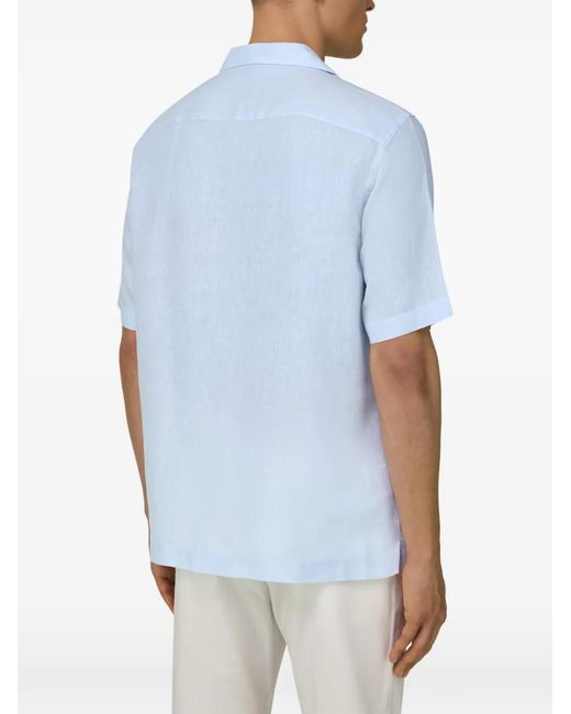 Boggi Blue Linen Short-Sleeve Shirt for men