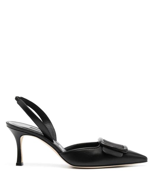 Manolo Blahnik Black Buckle-Detail Slingback Pumps