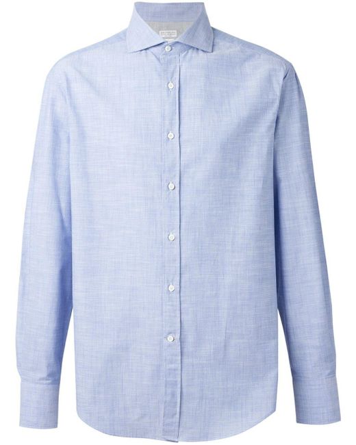 Brunello Cucinelli Blue Button Shirt for men