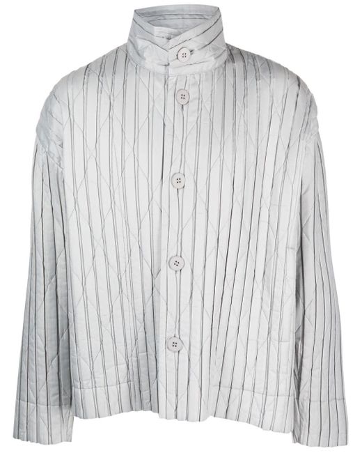 Homme Plissé Issey Miyake Gray Diamond-pattern Shirt Jacket for men