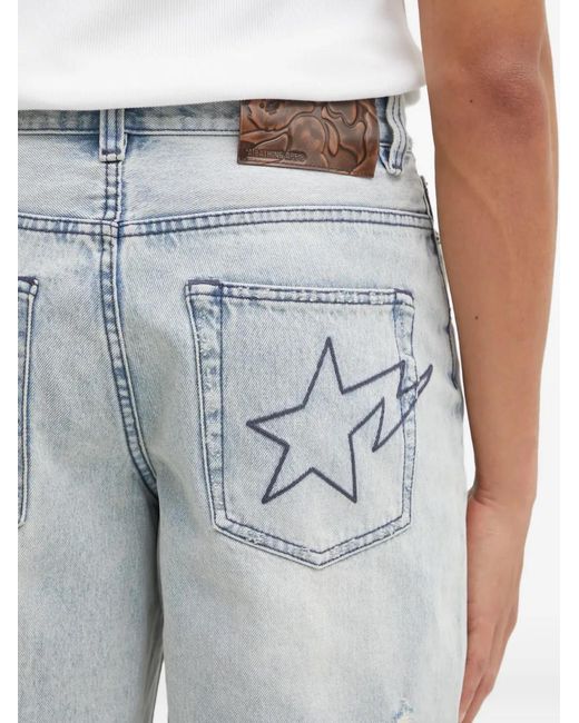 A Bathing Ape Blue Destroyed Sta Shorts for men
