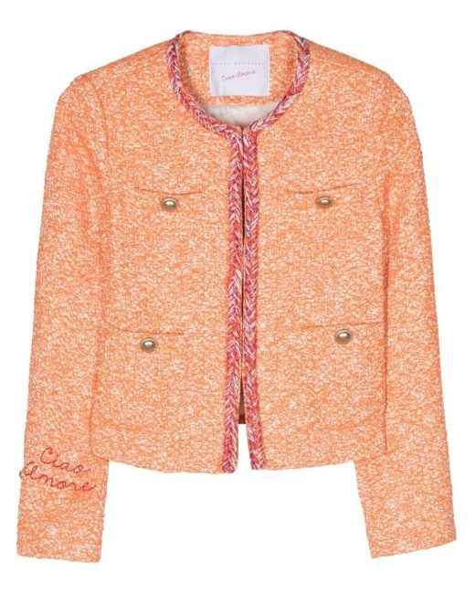 Giada Benincasa Pink Logo-embroidered Tweed Jacket