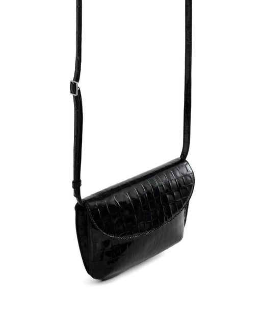 Yu Mei Black Keriana Crocodile-Embossed Leather Crossbody Bag
