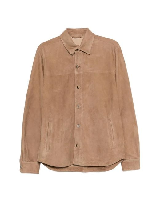 Boglioli Natural Buttoned Suede Shirt for men
