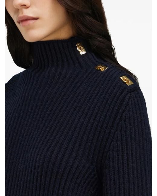 Ferragamo Blue Knitted Sweater With Gancini Button Detail