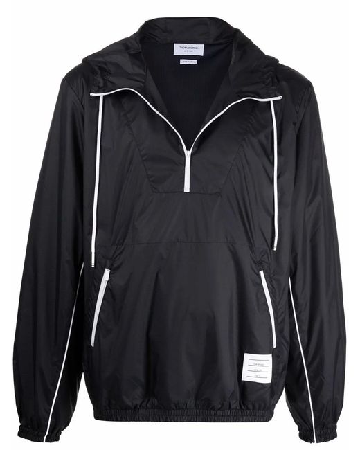 Thom Browne Black Logo Patch Hooded Jacket for men