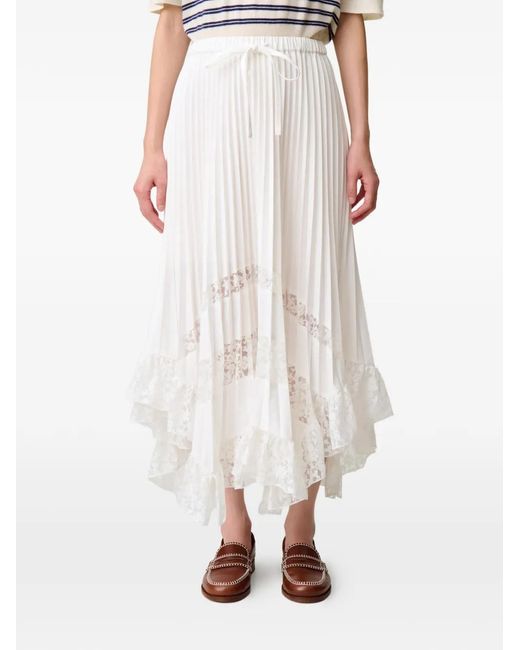 Claudie Pierlot White Floral Pleated Skirt