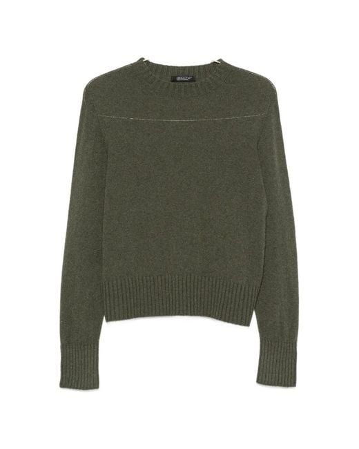 Aragona Green Long-Sleeve Ribbed-Trim Sweater