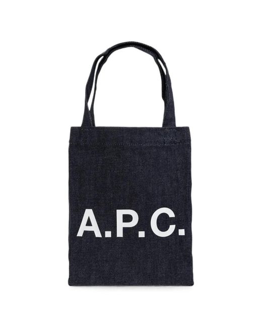 A.P.C. Blue Logo-Print Denim Tote Bag