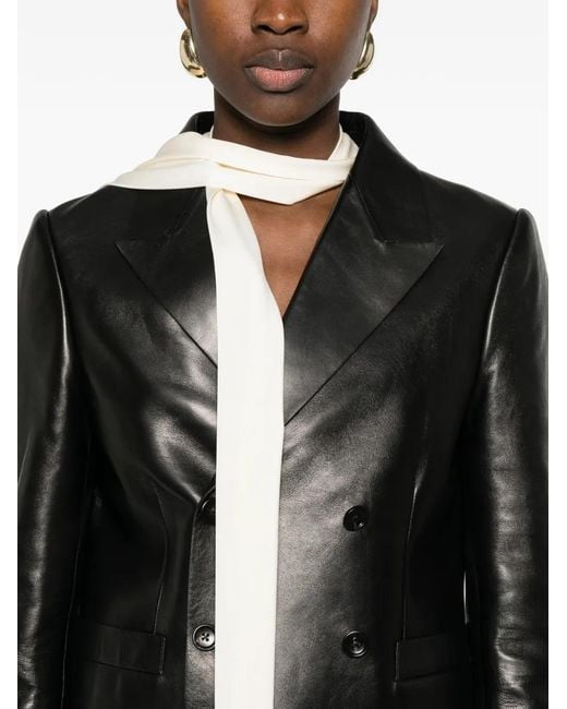 Tom Ford Black Veste En Cuir À Boutonnière Croisée
