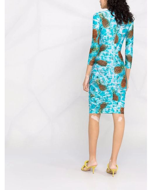 Philipp Plein Blue Pineapple Skies Short Dress