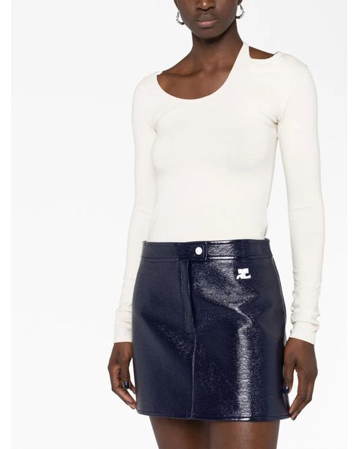 Courreges Blue Logo-Patch Cotton Skirt