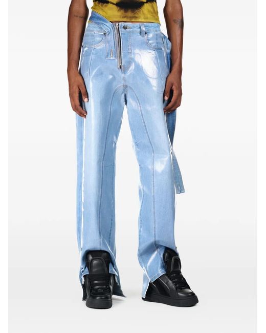 OTTOLINGER Blue Distressed Metallic-Effect Jeans