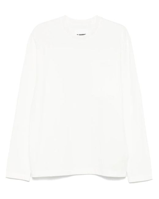 Jil Sander White Long-Sleeved Cotton Jersey T-Shirt With Logo Detail for men