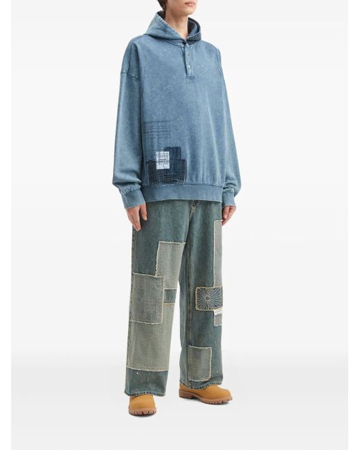 Musium Div. Blue Button Patchwork Hoodie for men