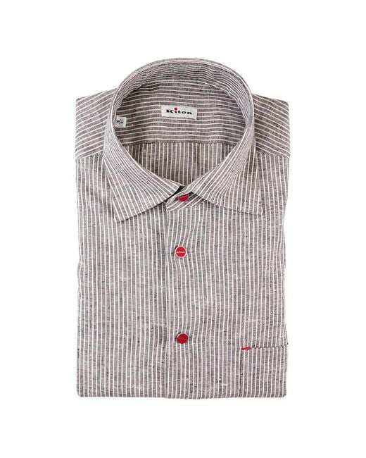 Kiton Gray Vertical-Stripe Logo-Button Shirt for men