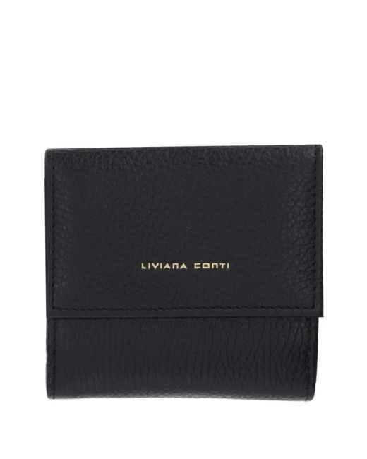 Liviana Conti Black Small Grained Flap Wallet