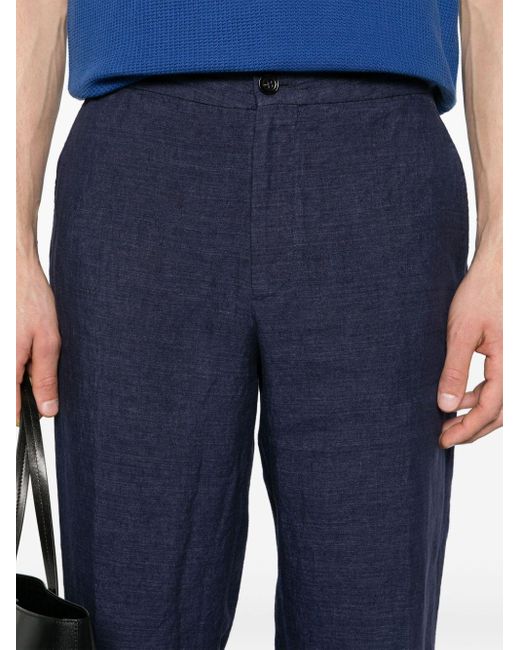 Zegna Blue Drawstring Linen Tapered Trousers for men