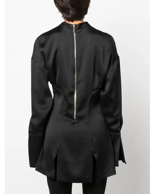 Genny Black Long-Sleeved Satin Blouse