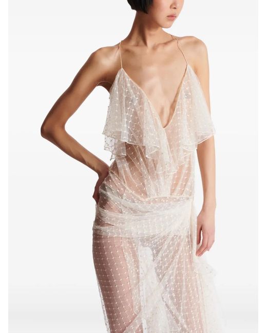 Balmain White Lace-Panel Maxi Dress