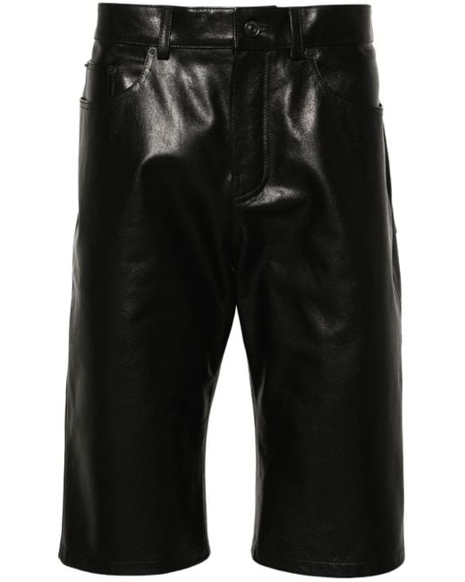 Balenciaga Black Knee-length Leather Shorts for men