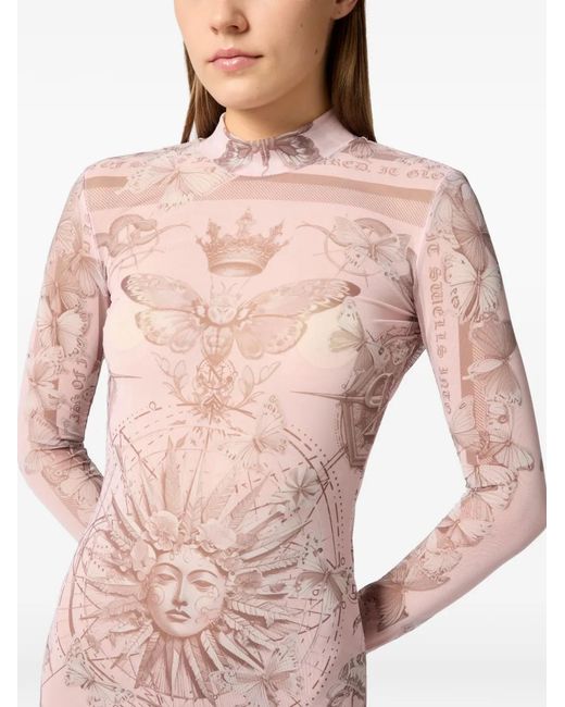 Philipp Plein Pink Tulle Maxi Dress Open Back Butterfly Tattoo