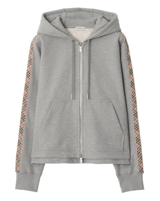 Burberry Gray Check Detail Cotton Hoodie
