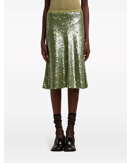 AMI Green Sequin-embellished Midi Skirt