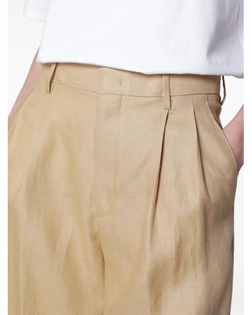 Tagliatore Natural Pleated Linen Shorts