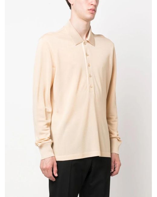 Tom Ford Natural Piqué Long-Sleeve Polo Shirt for men
