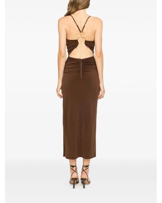 Nissa Brown Open-Back Midi Dress