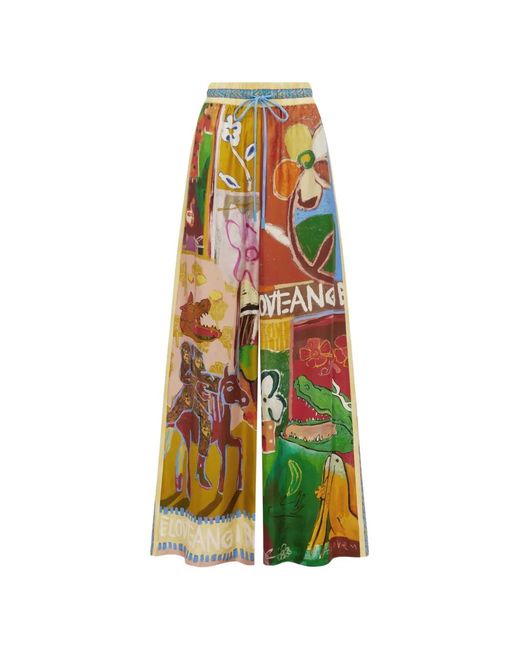 ALÉMAIS White Mlak Graphic-Print Drawstring-Fastening Palazzo Pants