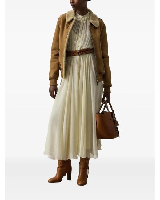 Ralph Lauren Brown Shearling-Collared Bomber Jacket
