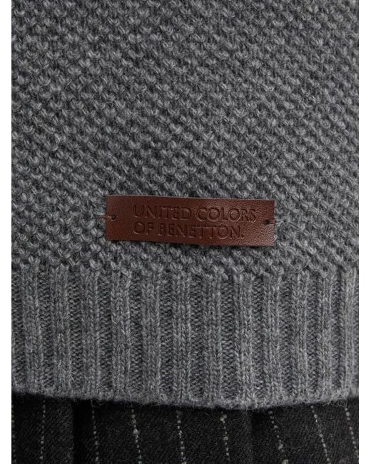 Benetton Gray Buttoned Knitted Vest for men