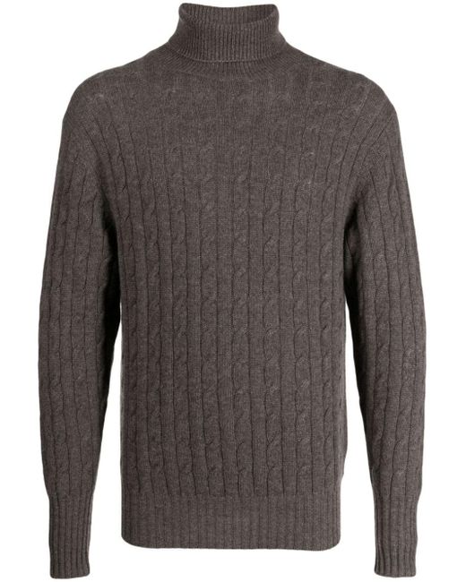 N.Peal Cashmere Gray Roll-neck Cable-knit Jumper for men