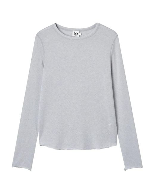 B+ AB White Raw-Edge Long-Sleeved T-Shirt