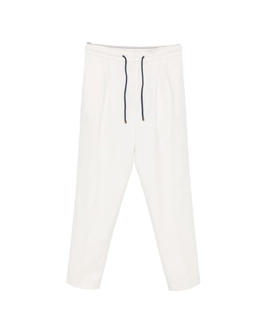 Brunello Cucinelli White Drawstring-Fastening Pleated Trousers for men