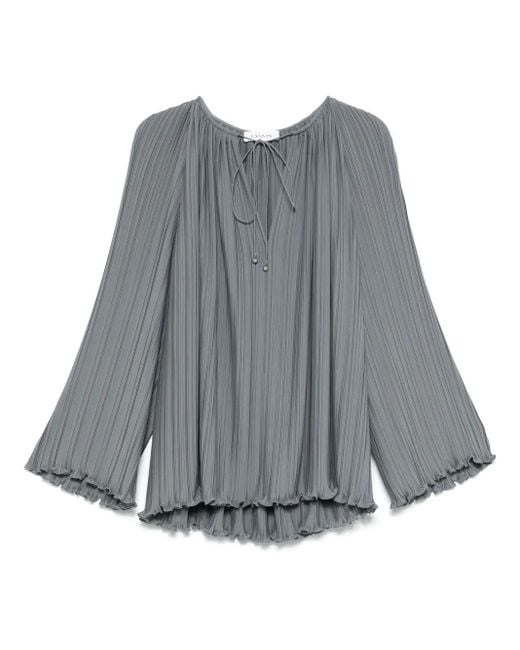 Lanvin Gray Gathered Tie Neck Blouse