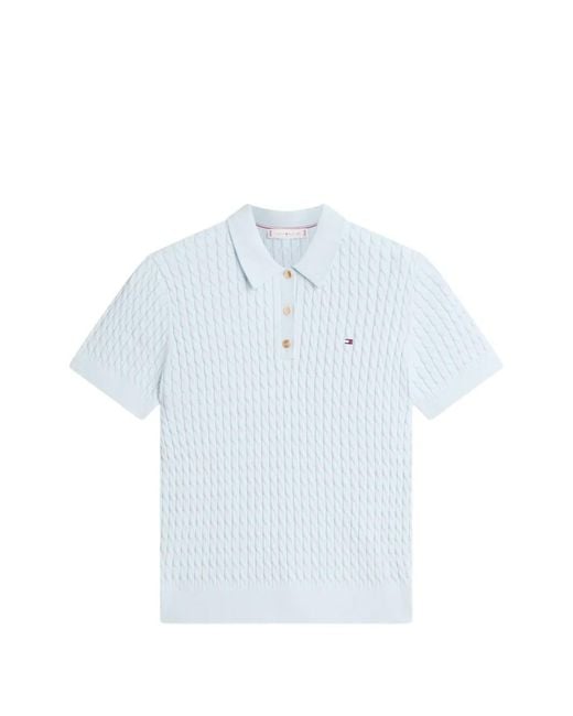 Tommy Hilfiger Blue Cable-Knit Polo Top
